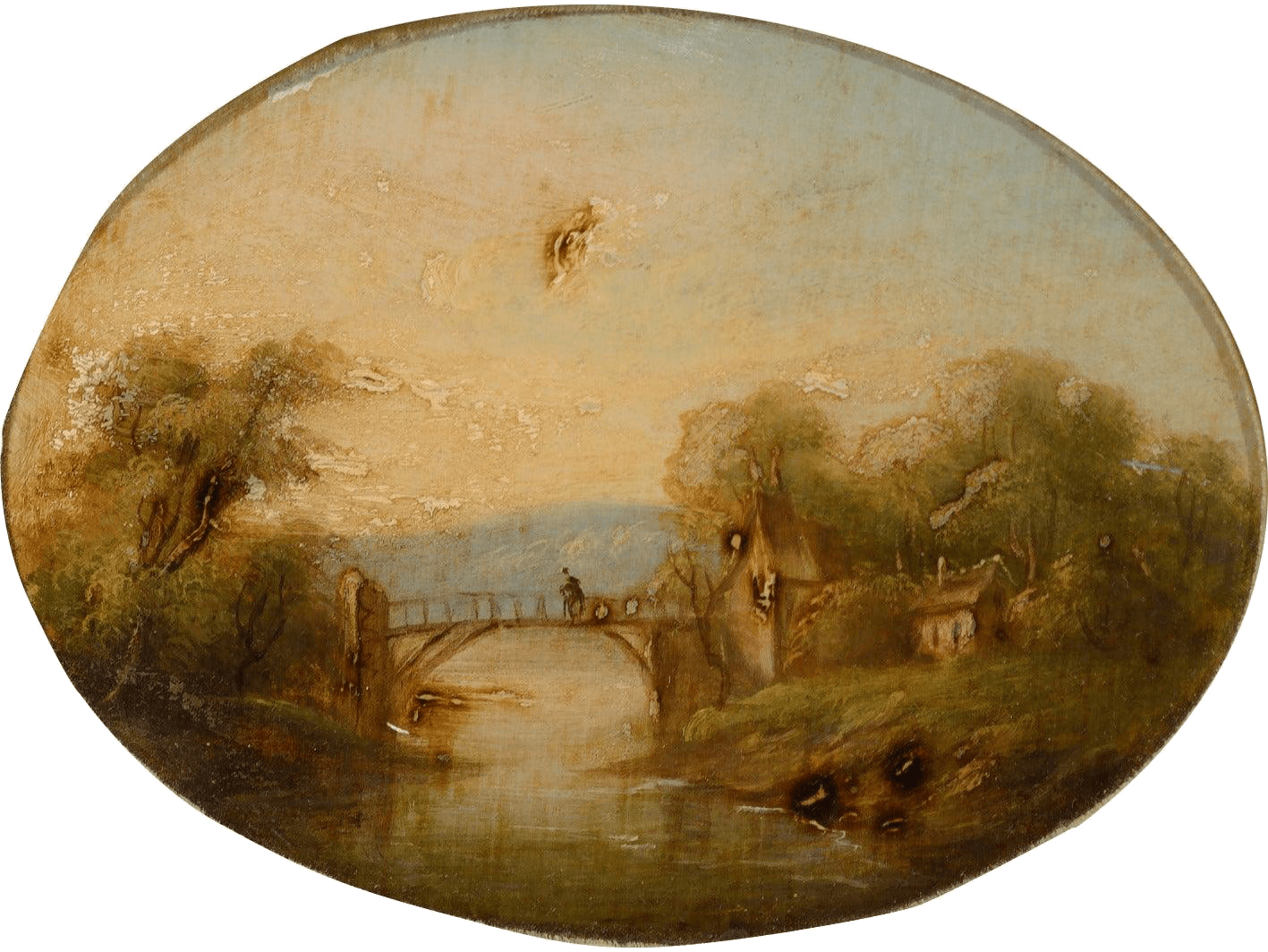 Small Oval Landscape Painting From 19th Century - Retouch Fine Art