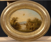 Small Oval Landscape Painting From 19th Century - Retouch Fine Art