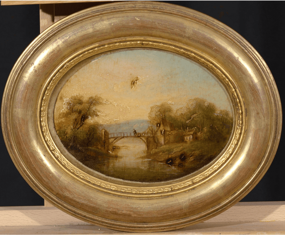 Small Oval Landscape Painting From 19th Century - Retouch Fine Art